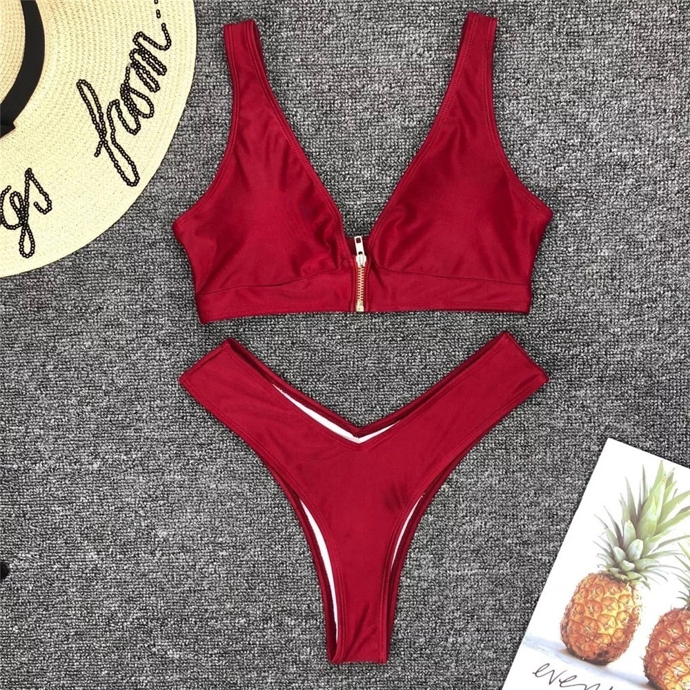 Red Bikini with Gold Zipper
